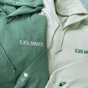 Custom Roman Numeral Hoodie, Custom Embroidered Roman Numeral Hoodie, Embroidered Sweatshirt Roman Numeral, Embroidered Custom Initial Hoodies, Matching Embroidered Hoodie, Embroidered Sweatshirt Date Roman Numerals, Embroidered Matching Sweatshirt