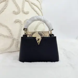 Pre-owned Louis Vuitton Capucines Mini handbag in black Taurillon leather with a genuine python handle |18805178 WWL