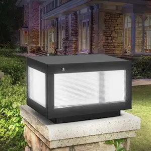12" Black Solar Powered LED Post Cap Light Modern Outdoor IP65 Waterproof Fence Light for Pathways Decks and Patios 1-Pack