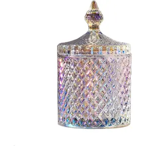 1 count 300m/10oz  Glass Candy Dish with  Lid Candy Box Sugar Bowl Tin Biscuit Barrel Decorative Candy Jar (Glazed)