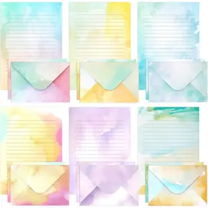 Watercolor Stationary Paper and Envelopes Set, 24 count Colorful Writing Stationery Paper with 12 count Envelopes,Pretty Watercolor Styles Stationery Printed Design for Love Letter, Party Invitations