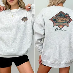 Wild Southern Outfitters - Vintage Duck 2-Sides Sweatshirt, Cute Crewneck Outdoors, Fall Outfitters Graphics Shirt, Simply Printed Graphic Sweatshirts, Daily Casual Cotton Womenswear