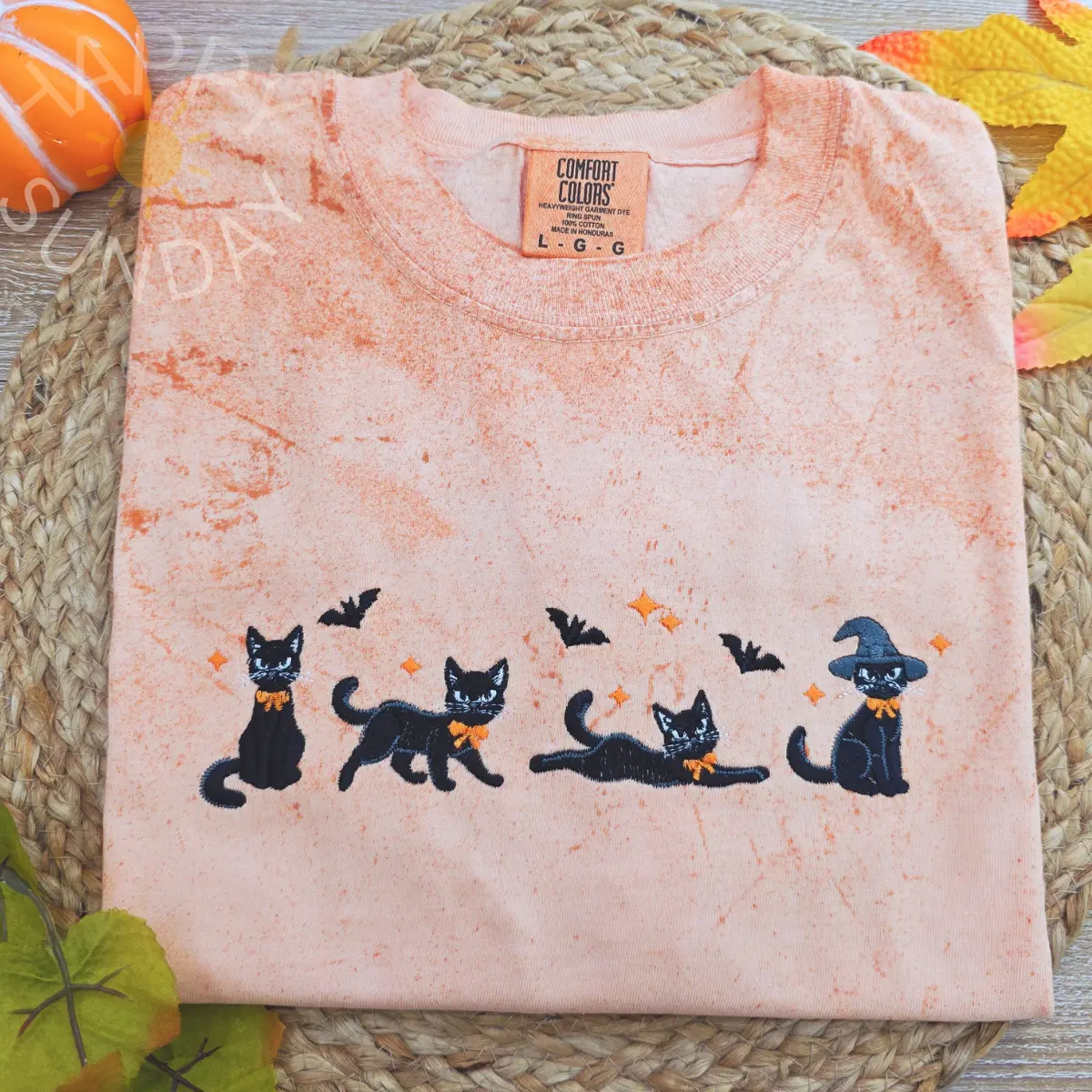 Black Cats Halloween Embroidered Comfort colors Shirt, Ghost Cats  Tee, Cute Halloween shirt, Cat Lover Halloween Shirt, Fall Halloween Shirt