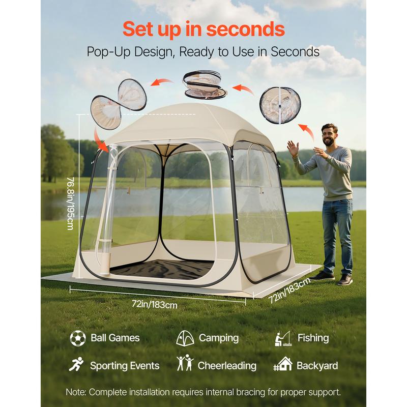 VEVOR Pop up Sports Tent,  72x72 in Clear Bubble Tent for 2-4 Persons, Waterproof Outdoor Pod with Floor Mat & Top Cover, Garden Igloo Dome Tents Camping Shelter for Events Fishing Cheering
