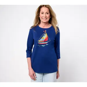 Quacker Factory Gone Sailing Sequin and Beaded 3/4 Sleeve Top