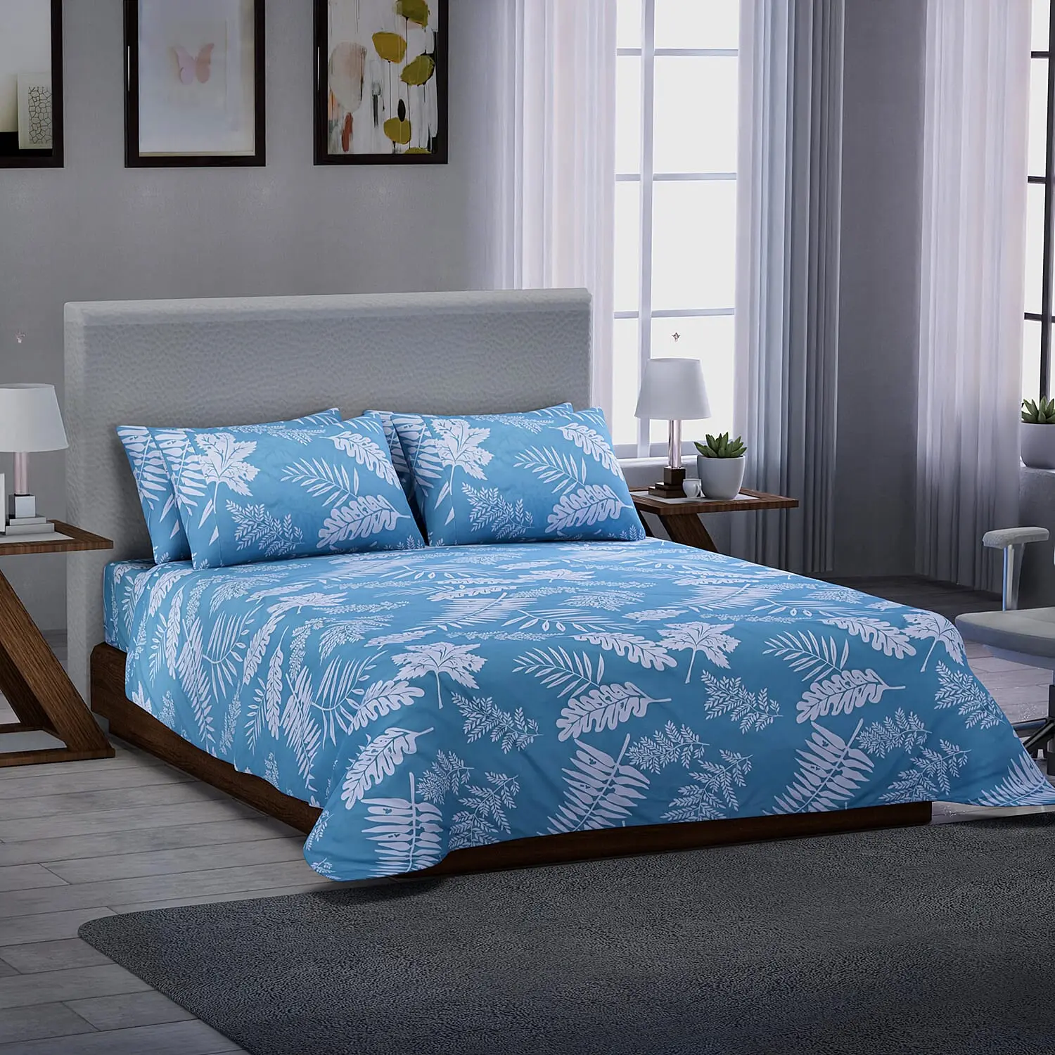 HOMESMART Tropical Leaves Digital Print Pattern Microfiber 6 Pcs Sheet Set (with 14" Deep Pocket) -King