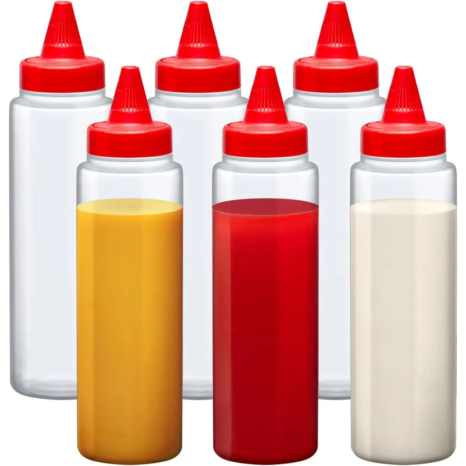 8-Ounce Plastic Squeeze Bottles (Set of 6),  Condiment Bottles, BFA-Free, Dishwasher-Safe,  for Ketchup, Mustard, Mayonnaise, Sauces, Condiments, Dressings, and More