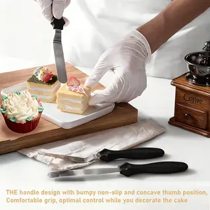 3Pcs Angled Cake Icing Spatula- Stainless Steel Cake Decorating Frosting Spatula Set- Professional Tool for Pastry & Chocolate Cream Baking, Durable Handle for Easy Grip, Perfect for Smoothing Frosting, Dishwasher safe