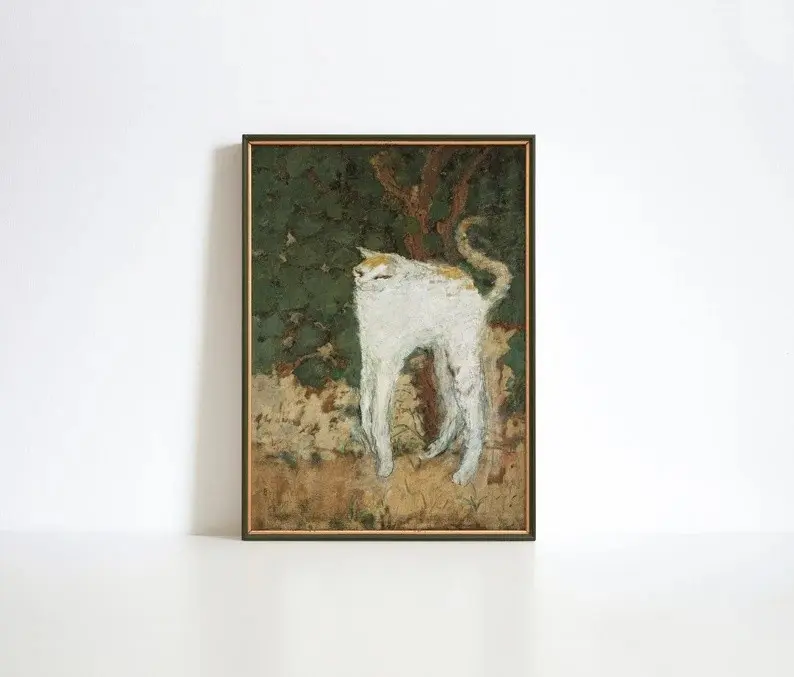 Vintage White Cat Print, Pierre Bonnard Poster, Funny Cat Painting Reproduction, Living Room Wall Decor