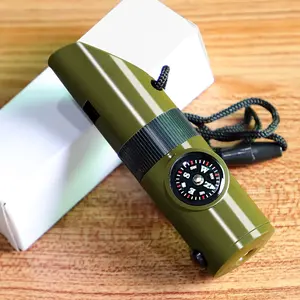 Outdoor survival supplies: seven-in-one whistle, multi-function portable emergency compass, magnifying glass, flashlight, thermometer