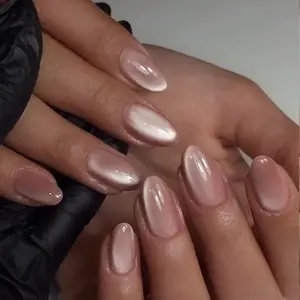 24pcs Y2K Almond Medium Nail Tips, Light Blue Cat Eye Acrylic Press-On Nails, Perfect Fake Nails Set for Women & Girls DIY