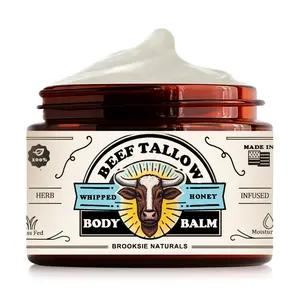 Brooksie Naturals Whipped Beef Tallow and Honey Balm, 2oz, Unscented, Grass Fed All Natural Herb Infused Moisturizer for Skin