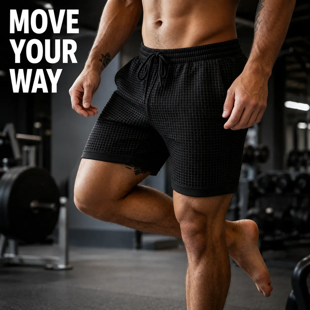 Men’s Waffle Knit Workout Shorts – Stretch Athletic Gym Shorts with Drawstring Waist, Casual Training & Lounge Shorts