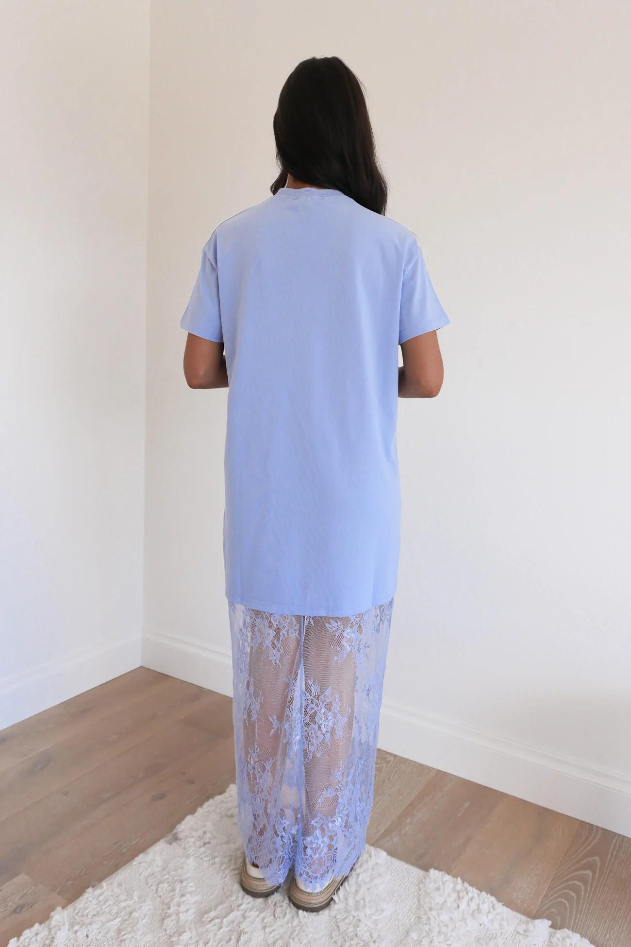 Mntaor Women's Oversized T-Shirt Maxi Dress with Sheer Lace Hem Drop Shoulder Short Sleeve Perfect for Street Style