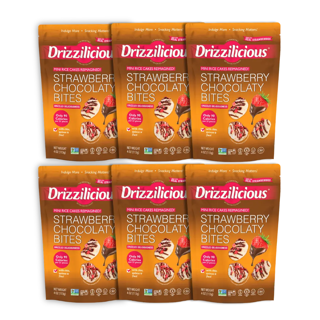 6 Pack - Drizzilicious Strawberry Chocolaty Bites Mini Rice Cakes - New Flavor, 4 oz 6 Pack - Drizzilicious Strawberry Chocolaty Bites Mini Rice Cakes - New Flavor, 4 oz