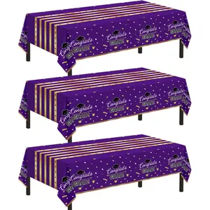 3 Pack Graduation Tablecloth,Graduation Decorations Class of 2026 Graduation Party Decorations,54"x108" Purple and Gold Plastic Table Cloth Disposable Rectangle for Home,School,Party Supplies