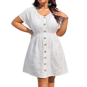 Yonique Plus Size Swimsuit Cover Up Women - Button Down Bathing Suit Coverup V Neck Hollow Out Beach Dress Swimwear
