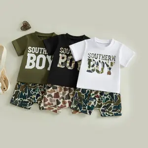 Babamoon 2Pcs Kids Baby Boy Summer Outfits Short Sleeve Letter SOUTHERN BOY Print T-Shirt Tops Shorts Set Toddler Clothes 6M-5Y