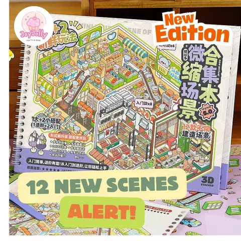 Stress Relief City & Countryside Sticker Scene Book - 12 Sets, Scrapbooking Ideas Creative Play Kit with Tweezer Set for Kids, DIY Mini Shop Scenes Sticker Therapy Birthday Gift