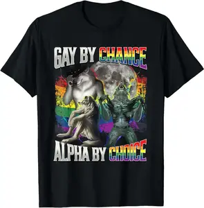 100% Cotton Gay By Chance Alpha By Choice Alpha Wolf LGBT Pride T-Shirt