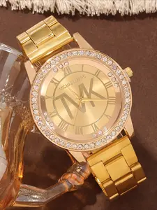 Luxury Full Rhinestone Dial Stainless Strap Casual Quartz Watch Men