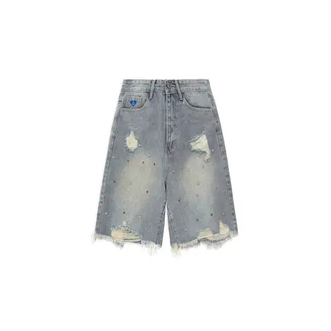 Aelfric Eden Women's Rhinestone-Applied Wide-Leg Denim Jorts - Button Buckle, Fitted Cut Cotton, Minimalist Chic Streetwear Bottoms, 2025 Trend Clothes for Casual Party Outfits, Cute Clothes, Shorts for Women