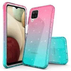 Luxury Hybrid Bling Glitter Sparkle Colorful Gradient Transparent Fashion Cute Skin Cover Case Compatible With Samsung Galaxy A42 5G - Durable Phone Accessories Protection Smartphone