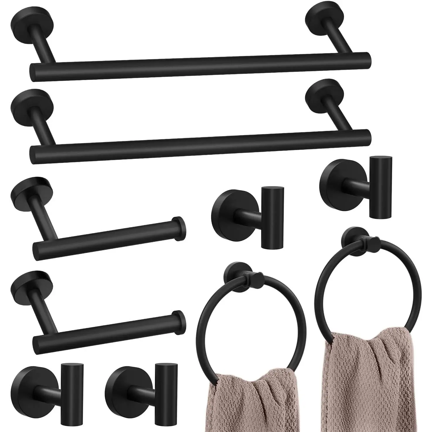 SAGAETR 10-Pieces Matte Black Bathroom Accessories Set, Stainless Steel Bathroom Hardware Set, Bath Towel Bar Set, Towel Racks for Bathroom Wall Mounted.