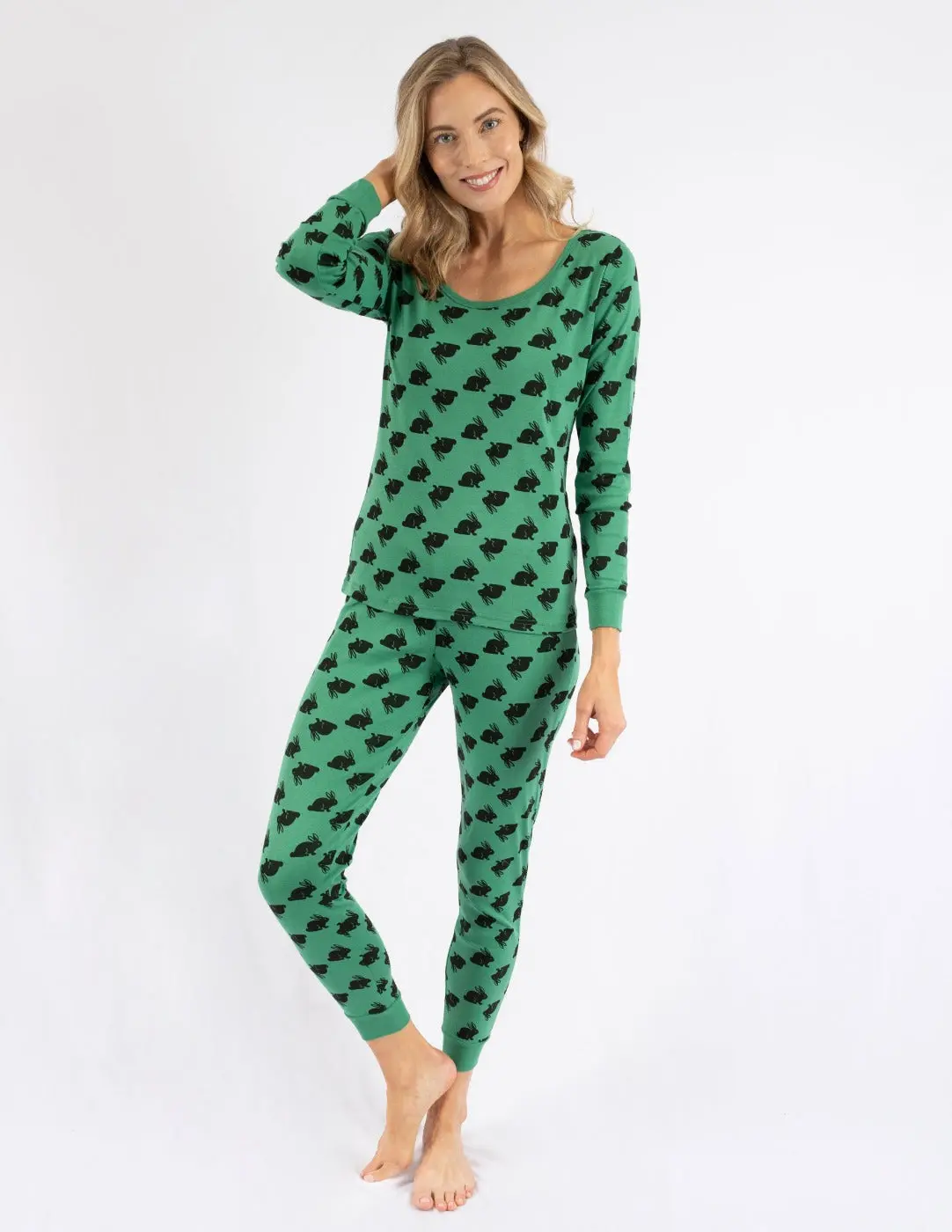 Women's Green Cotton Bunny Pajamas Women's Green Cotton Bunny Pajamas
