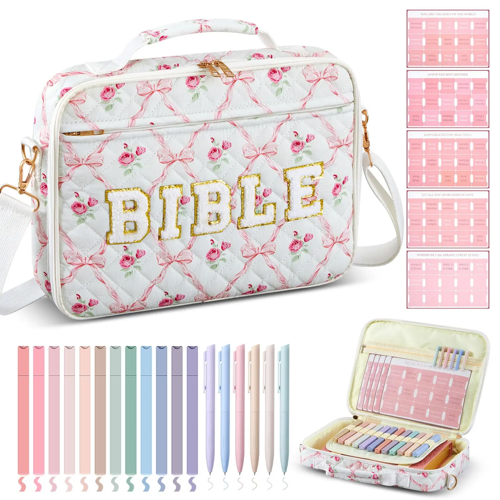 Pink Bow-Quilted Bible Bag(not PU material)