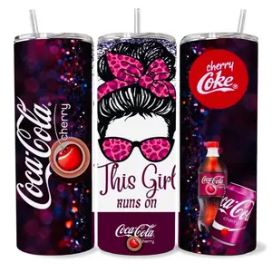 This Girl Runs on Coca Cola Cherry 20 oz Tumbler - BPA Free, stainless steel, Leak proof, durable, with clear lid
