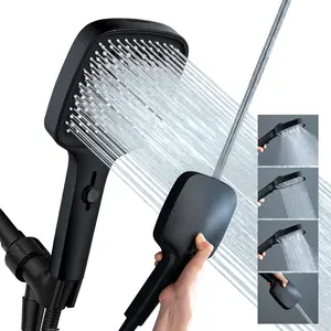 BOZIWA 3+1 Pressure Boost Handheld Showerhead with 4 Water Modes Oxygen-rich Rain Atomized Massage & Powerful Spray Gun 59-Inch Hose & Shower Holder