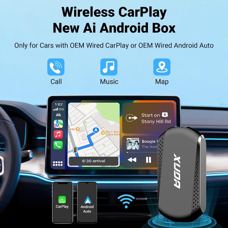 2026 Ai Box Wired to Wireless Carplay Adapter，For iPhone & Androids, Supports Netflix/Youtube/TikTok APP，compatible with vehicles equipped with factory-installed CarPlay，plug and play，easy to install