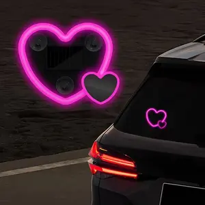 Double Heart Car Solar Triangle Window Peach Heart Ambient Light Car Interior Decoration Romantic Design Solar-Powered Easy Install Dreamy Glow for Couples