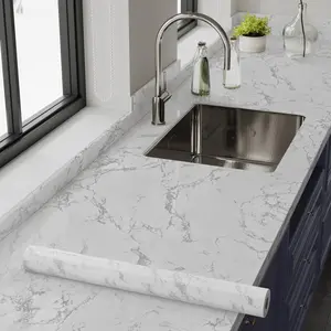 Marble patterned waterproof and self adhesive wallpaper featuring a heat resistant and oil proof PET film is easy to clean with a simple wipe Convenient to install it is ideal for decorating kitchens bedrooms and living rooms