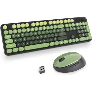 Green Keyboard and  , 2.4GHz Cute Typewriter Keyboard with Round Keycaps, Full Size Colorful Key Board with Number Pad,  and Office Aesthetic Keyboards (Dark Green)