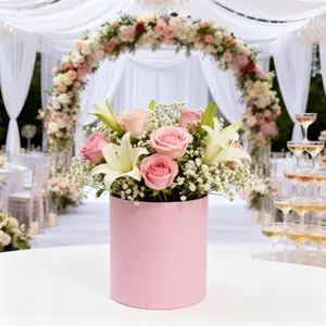 7 Round Floral Gift Boxes | Elegant Pink Paper Tube | Includes Cardboard Decorative Buckle | No Assembly Required Exquisite Gift Packaging · Ready to Use Upon Unpacking
