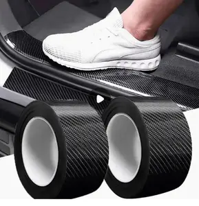 Car Door Sill Protector, Premium Carbon Fiber Texture Car Wrap Tape - Stylish Auto Body Protection, Vinyl Automotive Wrap Film Anti-Collision Fits for Most Vehicles (Black)
