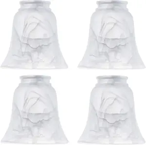 Ceiling Fan Light Covers, Transitional Style Bell Frosted Shade, Milky Scavo Glass Alabaster Shade, Perfect Ceiling Fan Globes Replacement Glass Accessories, Standard 2-1/8" Fitter Size, Pack of 4
