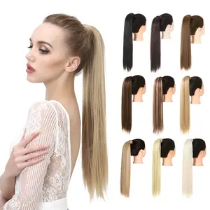Burgundy Wig Velcro Ponytail Realistic Matte Silk Long Straight Hair Ponytail Female Velcro Winding Straight Hair Ash Blonde Full Lace-byg