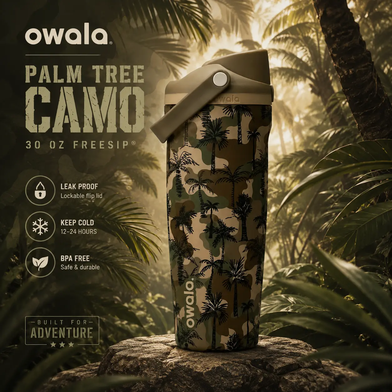 Owala Palm Tree Camo 30oz FreeSip Sway Water Bottle