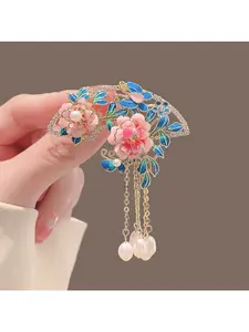 Ancient-style silk flower peony flower brooch, high-end retro style hairpin, flowing tassel brooch, for cheongsam and Hanfu accessories.