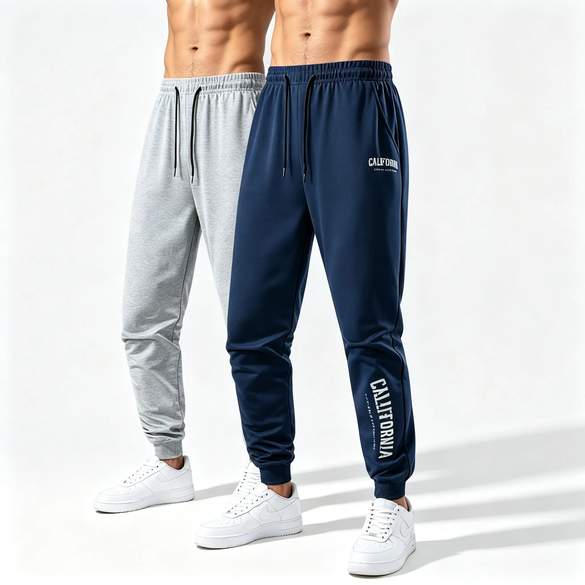 Men's 2-Pack Tapered Joggers, Wrinkle-Free Graphic Polyester Athletic Wear with Side Pockets for Gym & Running