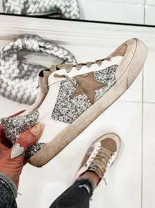 Vegan Women's Leather Sneakers - Beige, Vegan Leather, Lace-Up Design, Comfortable Footwear for Everyday Wear