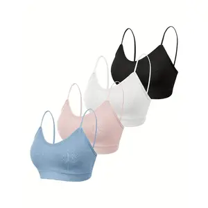 Women's 4pcs Wireless Bralettes |   Sexy Solid Sleepwear with Removable Padding, Breathable Fabric for Yoga & Lounge Wear |   Soft Comfortable Everyday & Nightwear Essentials (4 Colors)