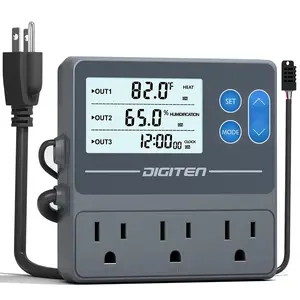 DIGITEN Reptile Thermostat & Humidity Controller THT103: Day & Night Mode, 3-Stage Timer, 100-240VAC, ±0.4°C Accuracy, Suitable for temperature and humidity control in growing tents, reptile enclosures, and mushroom cultivation Accurate Sensor