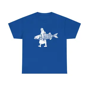 Woman Carrying A Big Fish Blue Unisex Shirt