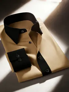 💯Confidence-Boosting Stretchy Contrast Color Khaki Shirt | Men's Daily Office Wear Eye-Catching Slim Fit Long Sleeve Shirt, Premium Versatile Business Casual Shirt.