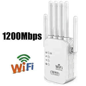 6-Antenna WiFi Extender 1200M Dual-Band (2.4G+5G), AC1200Mbps Home Indoor Signal Booster, US Plug, Plug-and-Play, Eliminates WiFi Dead Zones & Lag