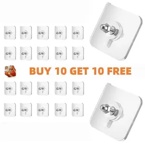 20Pcs Heavy Duty Self Adhesive Wall Hooks, Waterproof Transparent Stick on Hooks for Bathroom Kitchen Home Organizer
